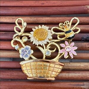 Kenneth Cole Gold and Multicolor Floral Basket Brooch